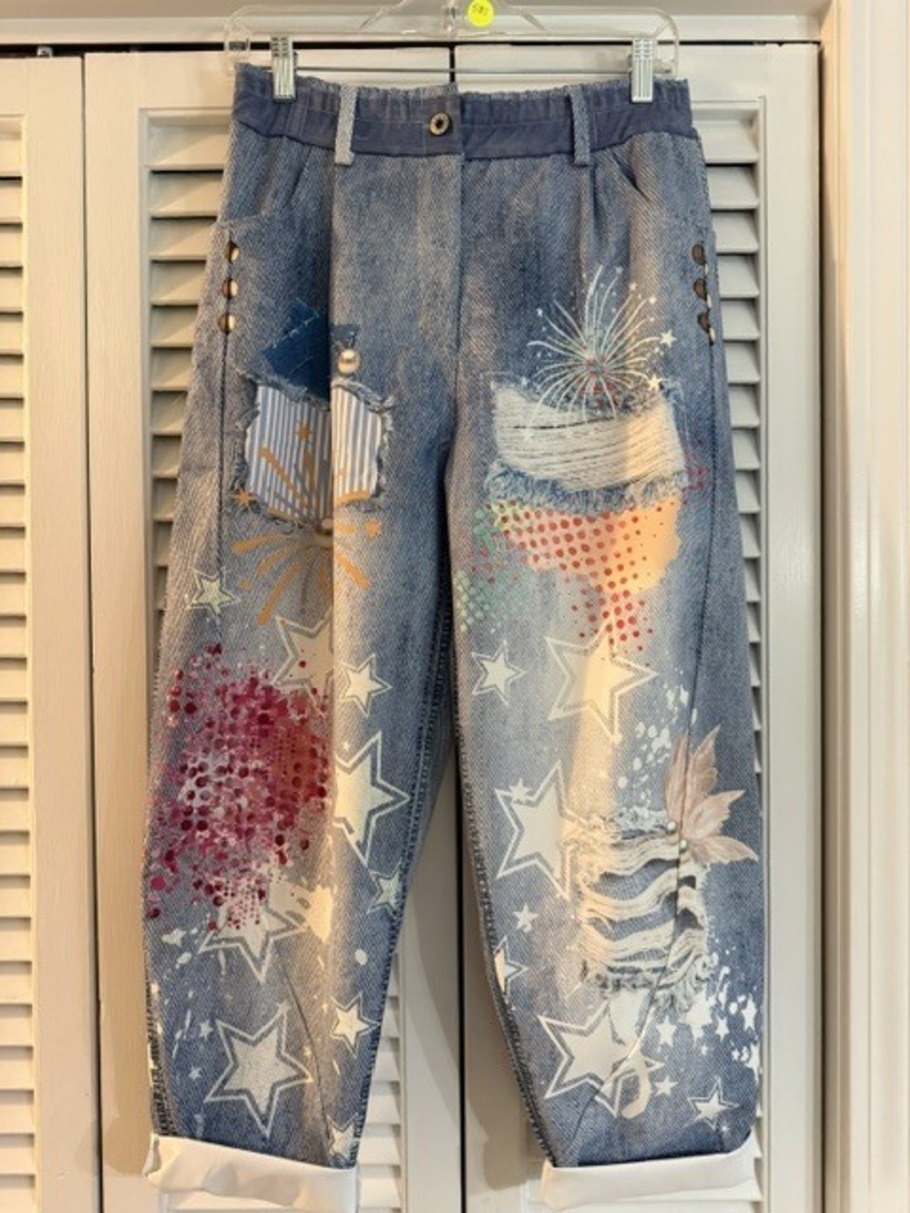 L581 | Loowie Star Patched Printed Jeans | Cuff Boyfrnd Style | One Size